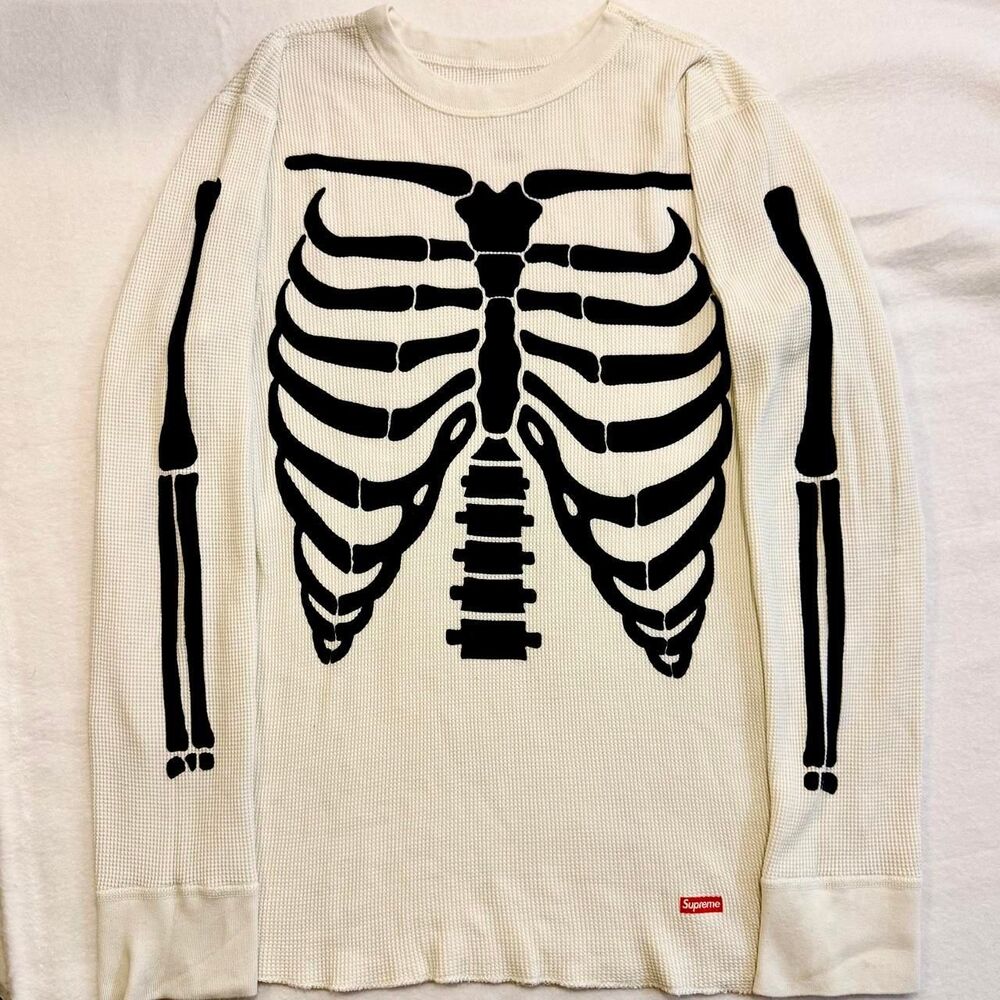 supreme x hanes bones skeleton waffle knit thermal crew natural/white M